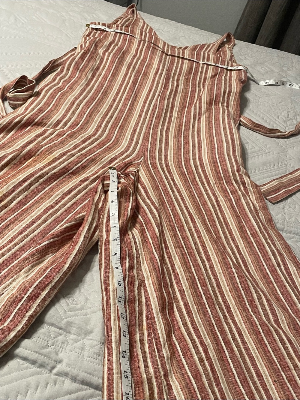 dip Striped V-Neck Sleeveless Jumpsuit in Rust and Cream - Picture 12 of 16